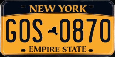 NY license plate GOS0870