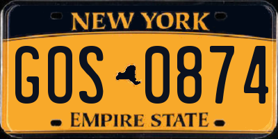 NY license plate GOS0874