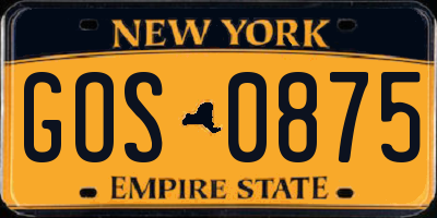 NY license plate GOS0875