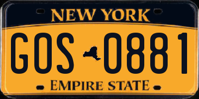 NY license plate GOS0881
