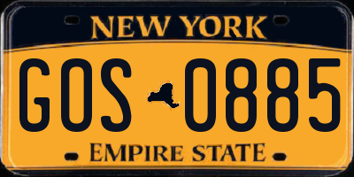 NY license plate GOS0885