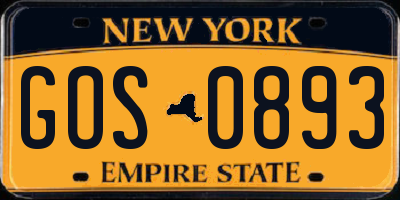 NY license plate GOS0893