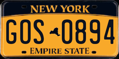 NY license plate GOS0894