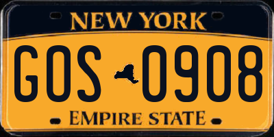 NY license plate GOS0908