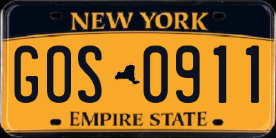 NY license plate GOS0911