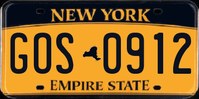 NY license plate GOS0912