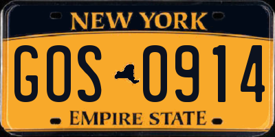 NY license plate GOS0914