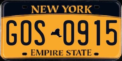 NY license plate GOS0915