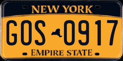 NY license plate GOS0917