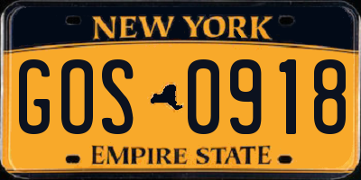 NY license plate GOS0918