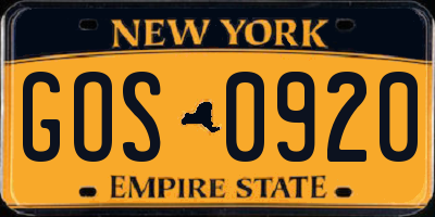 NY license plate GOS0920