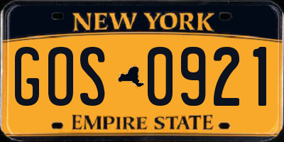 NY license plate GOS0921