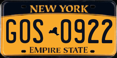 NY license plate GOS0922