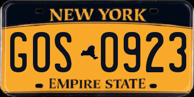NY license plate GOS0923