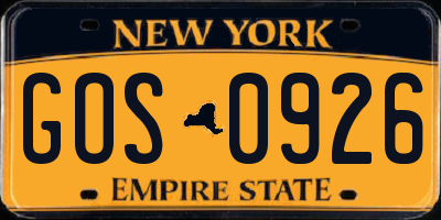 NY license plate GOS0926