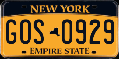 NY license plate GOS0929