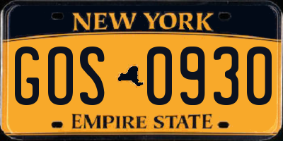 NY license plate GOS0930