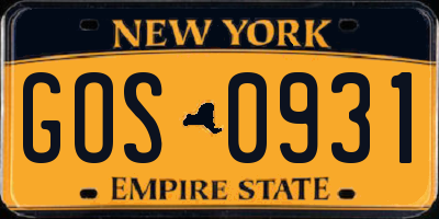 NY license plate GOS0931