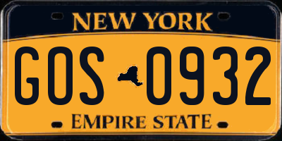 NY license plate GOS0932