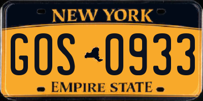 NY license plate GOS0933