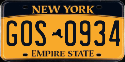NY license plate GOS0934