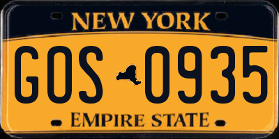 NY license plate GOS0935