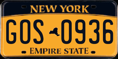 NY license plate GOS0936