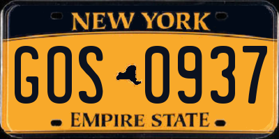 NY license plate GOS0937