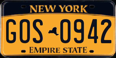 NY license plate GOS0942