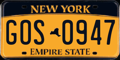 NY license plate GOS0947