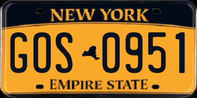 NY license plate GOS0951