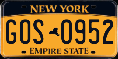 NY license plate GOS0952