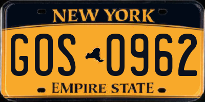 NY license plate GOS0962