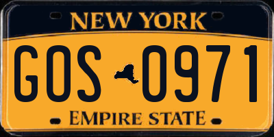 NY license plate GOS0971