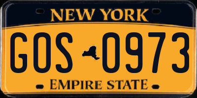 NY license plate GOS0973