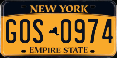 NY license plate GOS0974