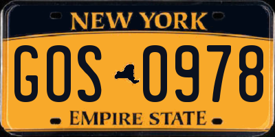 NY license plate GOS0978
