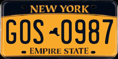 NY license plate GOS0987