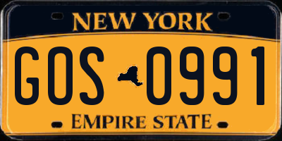 NY license plate GOS0991