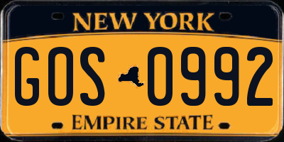 NY license plate GOS0992