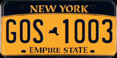 NY license plate GOS1003