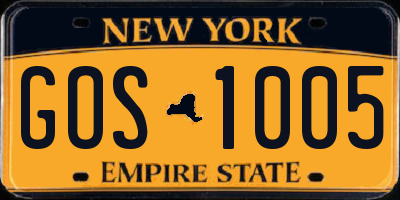 NY license plate GOS1005