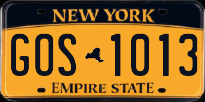 NY license plate GOS1013