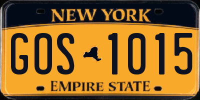 NY license plate GOS1015