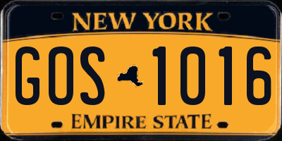 NY license plate GOS1016