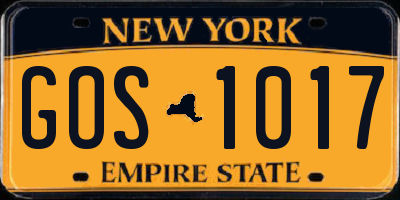 NY license plate GOS1017