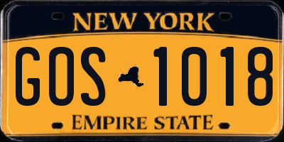 NY license plate GOS1018
