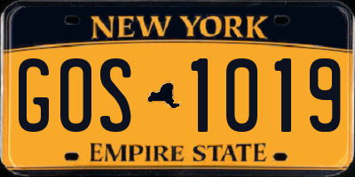 NY license plate GOS1019