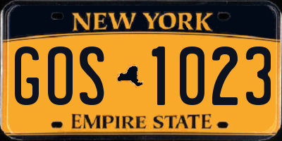 NY license plate GOS1023