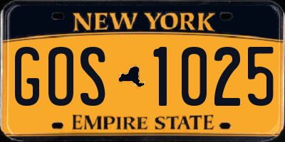 NY license plate GOS1025